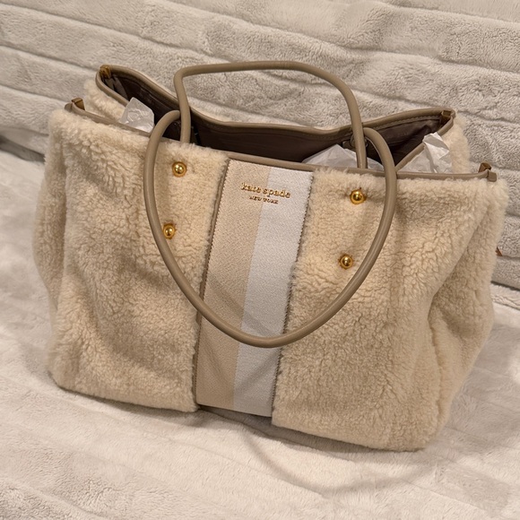 kate spade Handbags - Kate Spade Cream Shearling Tote with Gold Accents